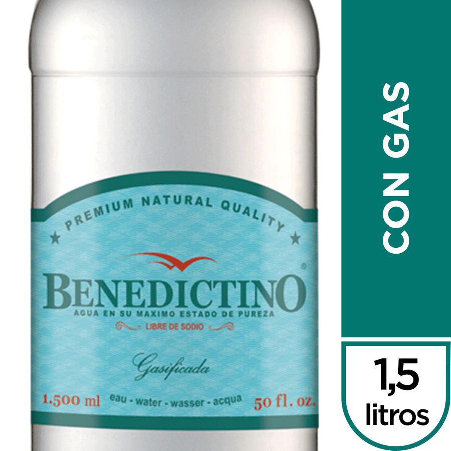 12 unidades Agua benedictino Con Gas 1.5 LT
