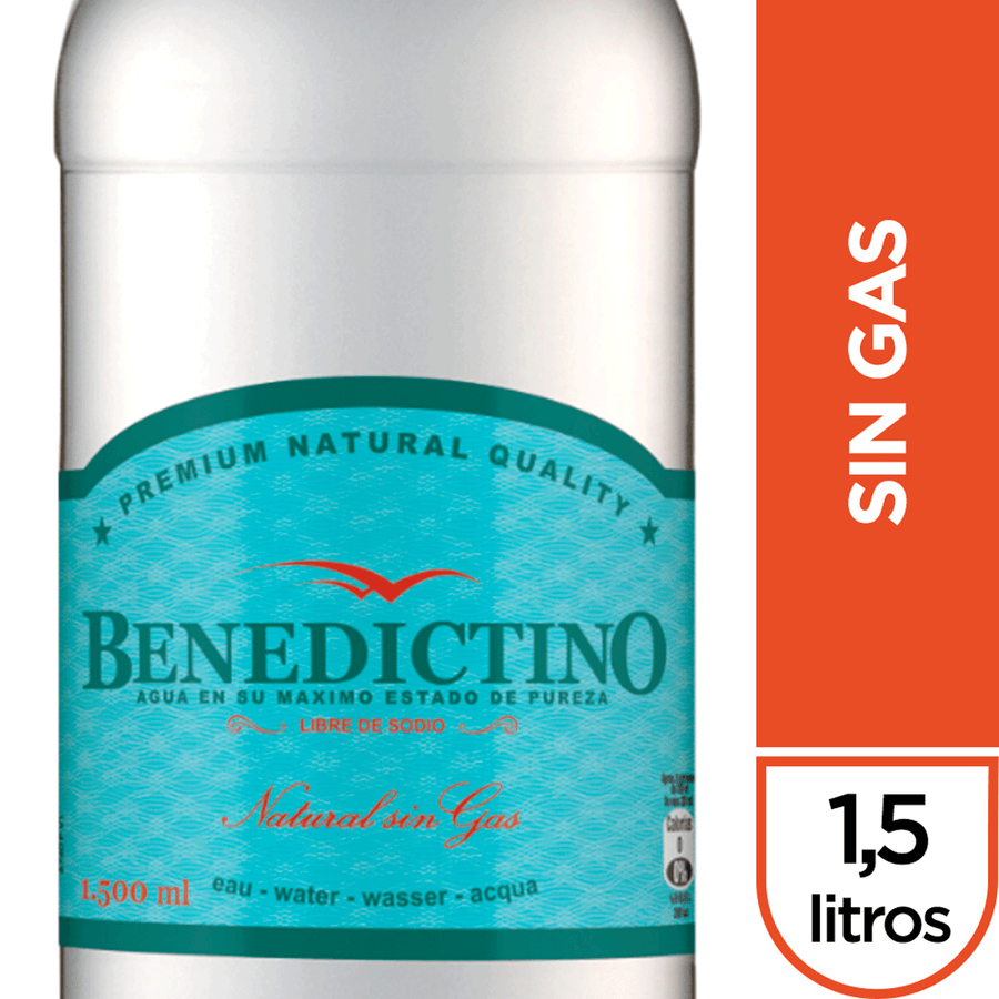 12 unidades Agua benedictino Sin Gas 1.5 LT