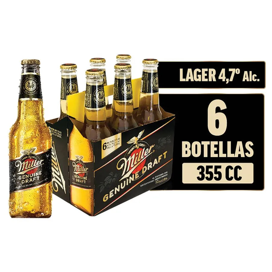 Pack 6 un. Cerveza Miller Lager 4,7° 355cc
