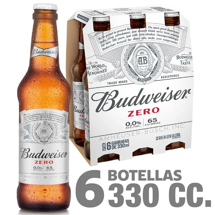 Pack 6 un. Cerveza Budweiser Sin Alcohol 330cc