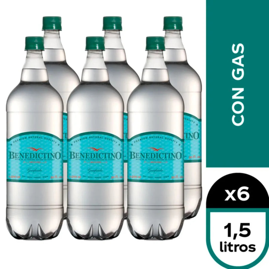 Pack 6 un. Agua benedictino Con Gas 1.5 LT