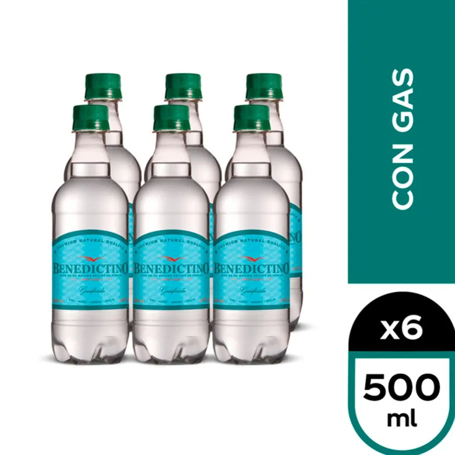 Pack 6 un. Agua benedictino Con Gas 500cc