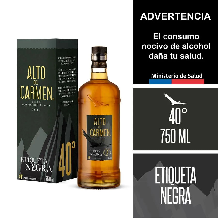 Pisco Alto del Carmen Etiqueta Negra 40° Botella 750cc