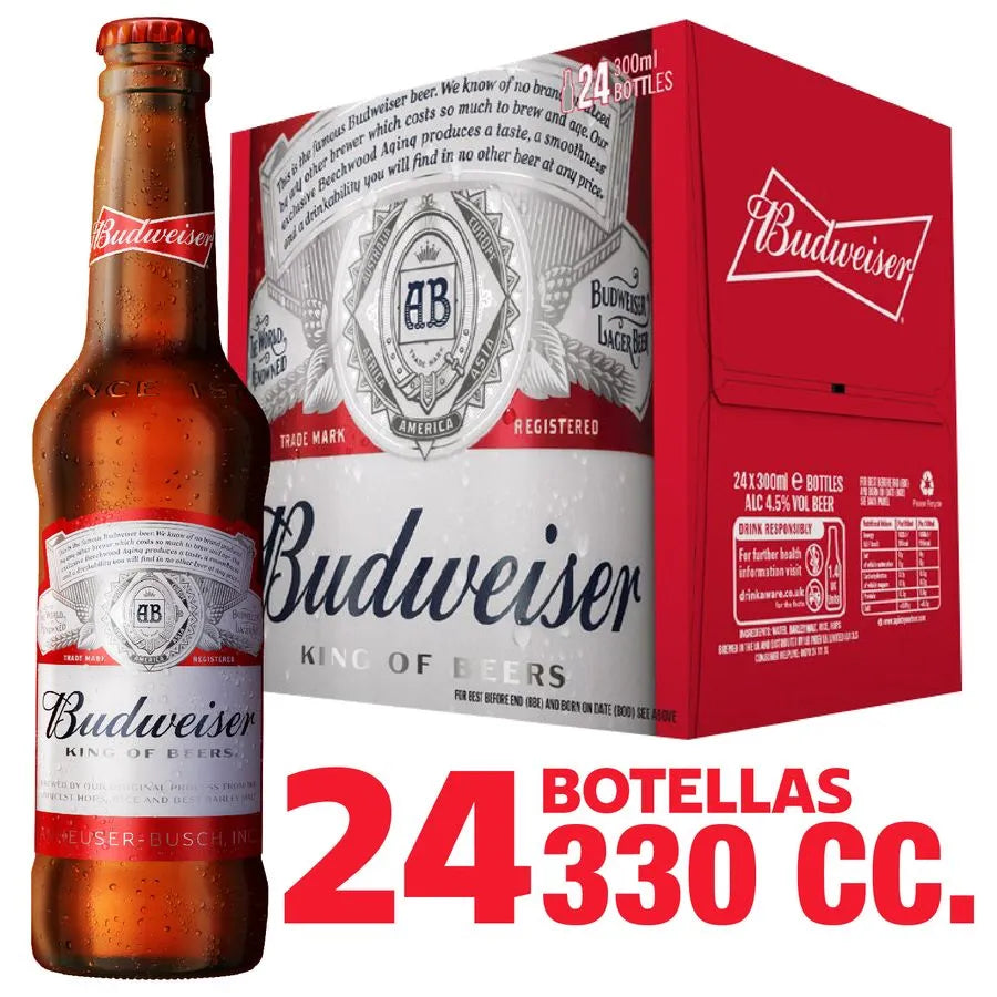 Caja 24 un. Cerveza Budweiser Botella 4.5° 330cc